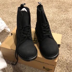 Matte Black Dr Marten faux fur inside